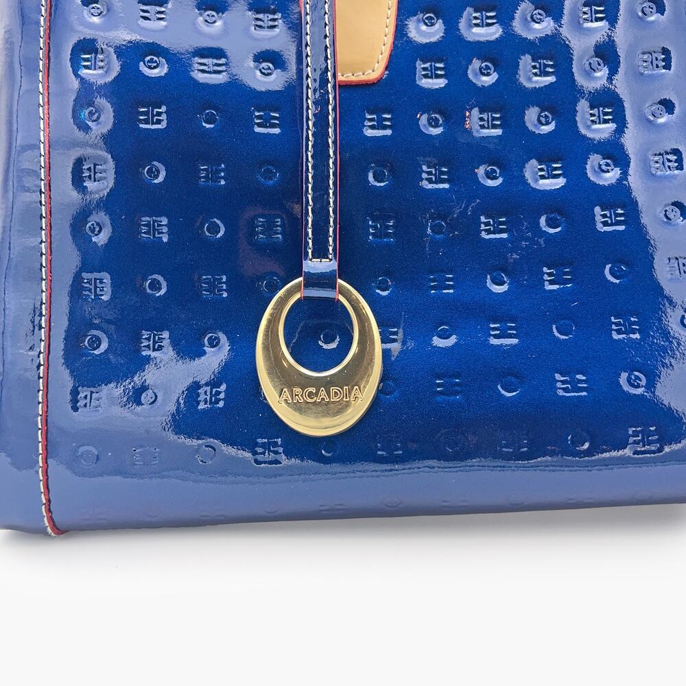 ARCADIA Patent Leather Logo Embossed Business Large Top Handles Tote Bag (Blue) - Picture 9 of 14